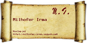 Milhofer Irma névjegykártya
